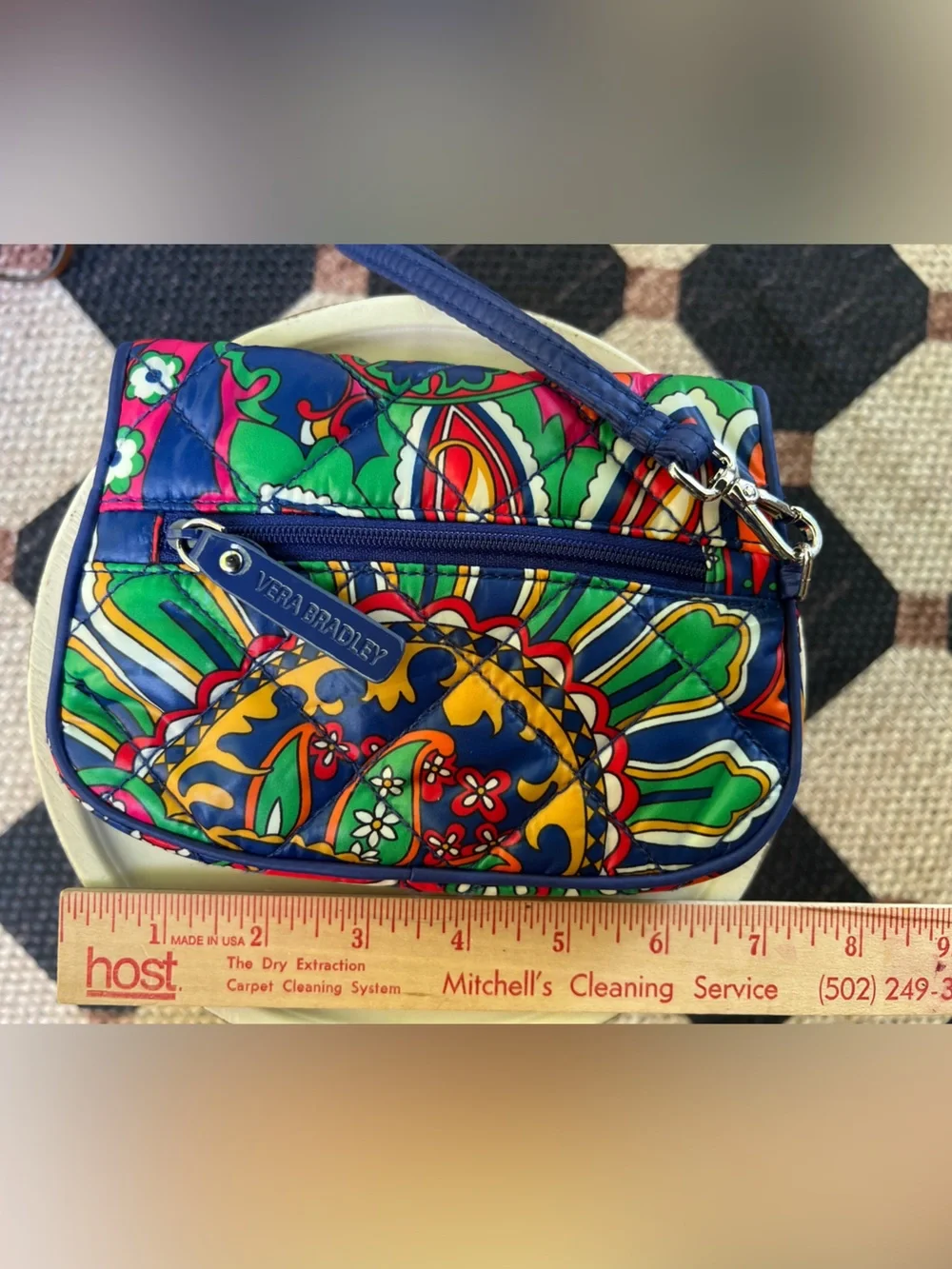 Vera Bradley Quilted Multicolor Floral Wristlet — Pink, Blue & Green